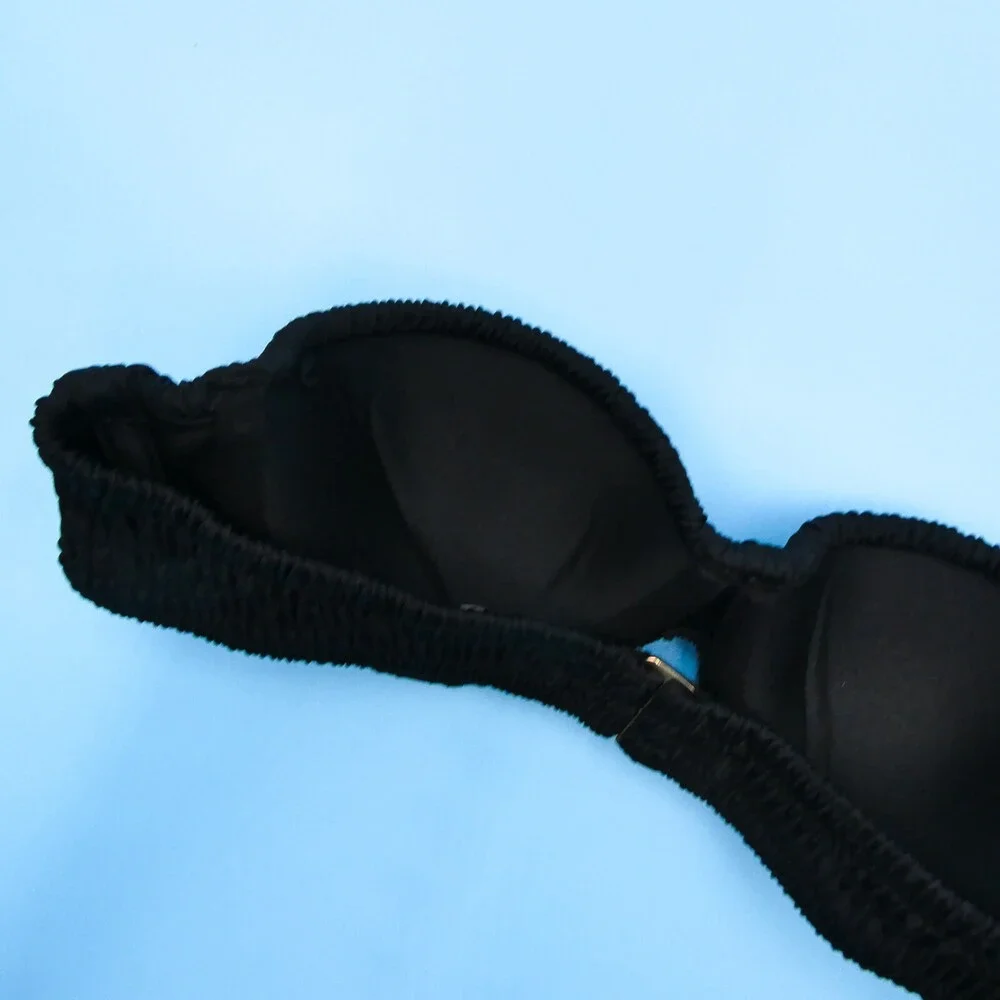 Victorias‎ Secret 32A Bandeau Strapless Ruched Padded Black Swimsuit VS Top New